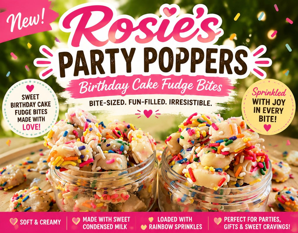 Rosie’s Birthday Fudge BITES with White Chocolate & Confetti 5oz