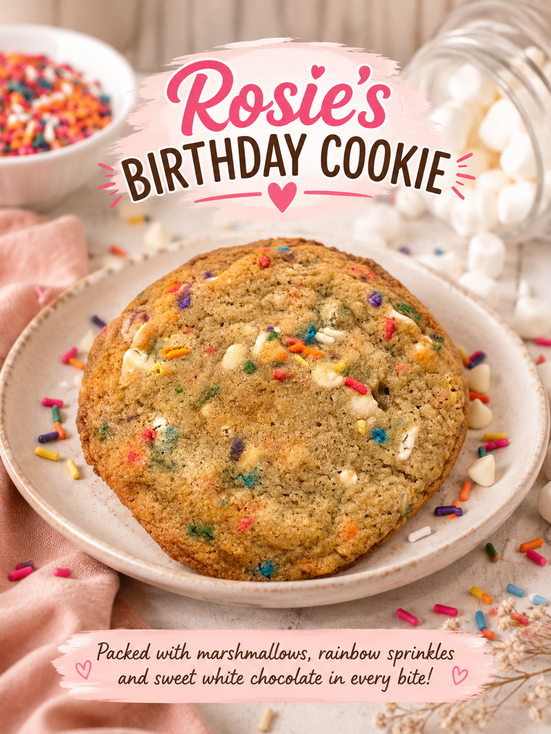 Rosie’s Birthday Cookie Sprinkles White Chocolate & Marshmallows 4oz Single