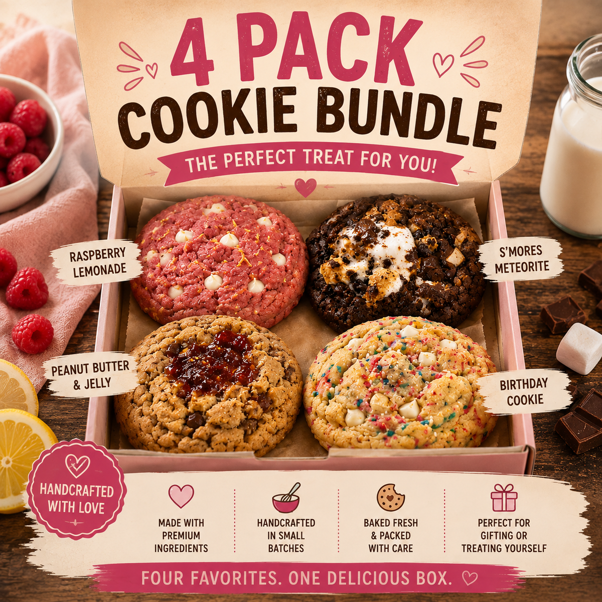 Rosie’s Banana Nut Chocolate Cookie with Banana Caramel Filling 4 Pack